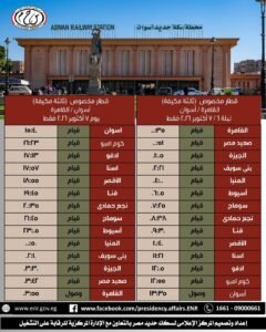السكة الحديد: تشغيل قطارين إضافيين الليلة وغدًا على خط القاهرة - أسوان 